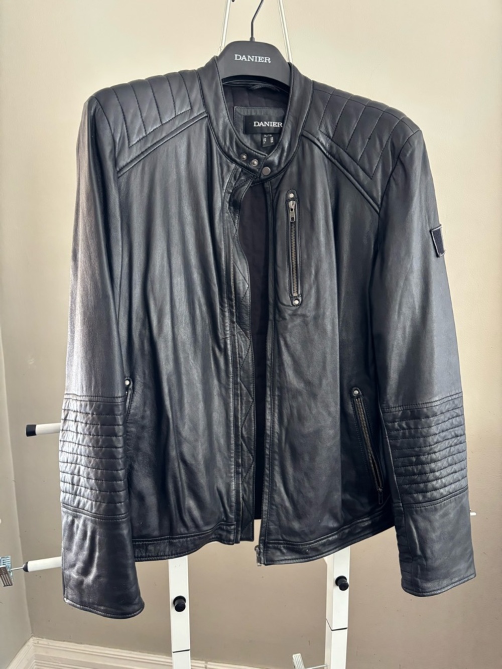 Danier Black Quilted Leather Bomber Jacket
